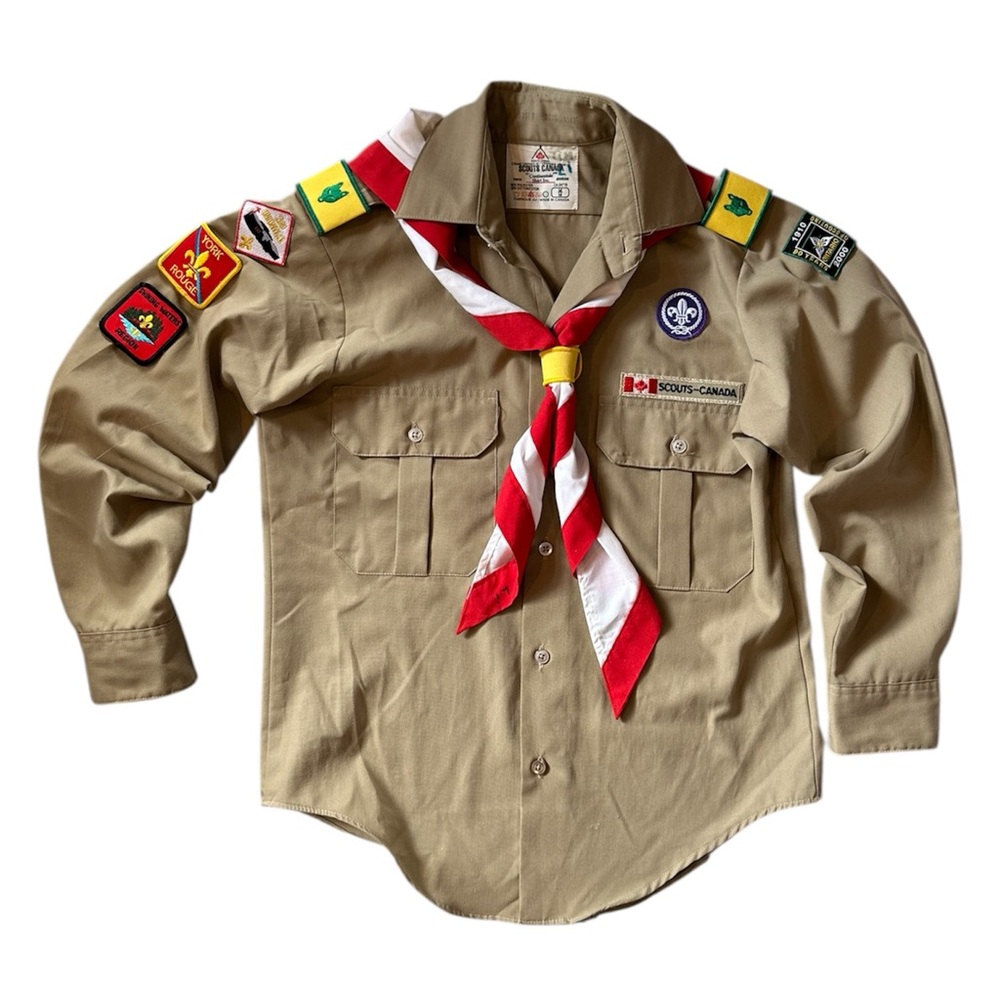 Vintage Scouts Canada Boys Scout Uniform Shirt with Patches